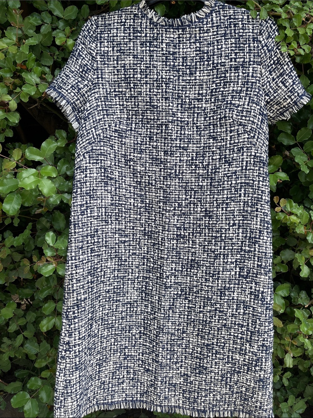 Escada Navy and White Textured Tweed Mini Dress